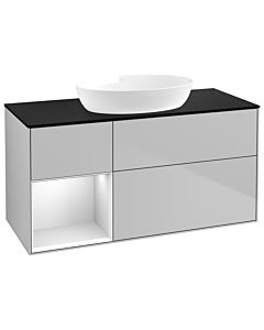 Villeroy und Boch Finion Waschtischunterschrank GA62MTGJ 120cm, Abdeckplatte black matt, Emotion, Regale White matt lacquer, Light grey matt