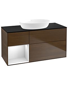 Villeroy und Boch Finion Waschtischunterschrank GA62MTGN 120cm, Abdeckplatte black matt, Emotion, Regale White matt lacquer, Walnut veneer