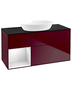 Villeroy und Boch Finion Waschtischunterschrank GA62MTHB 120cm, Abdeckplatte black matt, Emotion, Regale White matt lacquer, Peony Matt