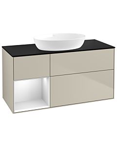 Villeroy und Boch Finion Waschtischunterschrank GA62MTHH 120cm, Abdeckplatte black matt, Emotion, Regale White matt lacquer, Sand Matt Lacquer