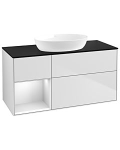 Villeroy und Boch Finion Waschtischunterschrank GA62MTMT 120cm, Abdeckplatte black matt, Emotion, Regale White matt lacquer, White matt lacquer