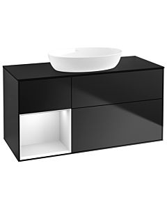 Villeroy und Boch Finion Waschtischunterschrank GA62MTPD 120cm, Abdeckplatte black matt, Emotion, Regale White matt lacquer, Black matt lacquer