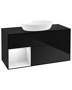 Villeroy und Boch Finion Waschtischunterschrank GA62MTPH 120cm, Abdeckplatte black matt, Emotion, Regale White matt lacquer, Glossy Black Lacquer