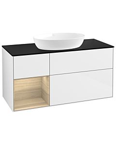 Villeroy und Boch Finion Villeroy und Boch Finion GA62PCGF 120cm, cover plate black matt, Emotion, shelves Oak Veneer , glossy white lacquer