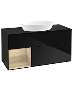 Villeroy und Boch Finion Waschtischunterschrank GA62PCPH 120cm, Abdeckplatte black matt, Emotion, Regale Oak Veneer, Glossy Black Lacquer