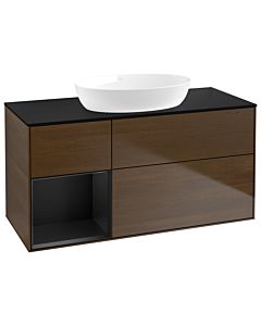 Villeroy und Boch Finion Waschtischunterschrank GA62PDGN 120cm, Abdeckplatte black matt, Emotion, Regale Black matt lacquer, Walnut veneer
