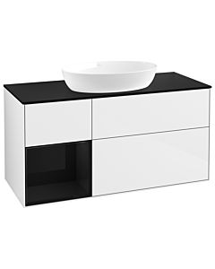 Villeroy und Boch Finion Waschtischunterschrank GA62PHGF 120cm, Abdeckplatte black matt, Emotion, Regale Glossy black lacquer, Glossy white lacquer