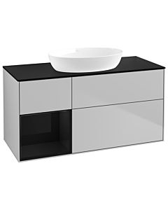 Villeroy und Boch Finion Waschtischunterschrank GA62PHGJ 120cm, Abdeckplatte black matt, Emotion, Regale Glossy black lacquer, Light grey matt