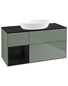Villeroy und Boch Finion Waschtischunterschrank GA62PHGM 120cm, Abdeckplatte black matt, Emotion, Regale Glossy black lacquer, Olive Matt Lacquer