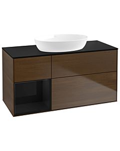 Villeroy und Boch Finion Waschtischunterschrank GA62PHGN 120cm, Abdeckplatte black matt, Emotion, Regale Glossy black lacquer, Walnut veneer
