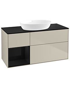 Villeroy und Boch Finion GA62PHHH 120cm, plaque de recouvrement noire mate, Emotion, étagères Sand Matt Lacquer noir brillant, Sand Matt Lacquer