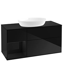 Villeroy und Boch Finion GA62PHPH 120cm, plaque de recouvrement noire mate, Emotion, étagères Glossy Black Lacquer noir brillant, Glossy Black Lacquer