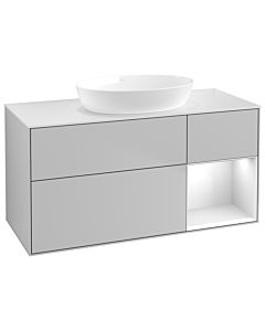 Villeroy und Boch Finion Villeroy und Boch GA71GFGJ 120cm, plaque de recouvrement blanc mat, Emotion, étagères laqué blanc brillant, gris clair mat