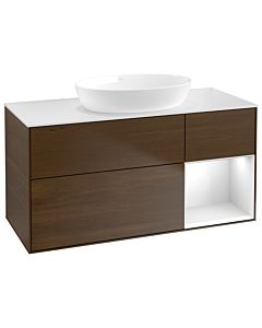 Villeroy und Boch Finion Waschtischunterschrank GA71GFGN 120cm, Abdeckplatte white matt, Emotion, Regale Glossy white lacquer, Walnut veneer