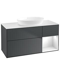 Villeroy und Boch Finion Villeroy und Boch GA71GFHG 120cm, plaque de recouvrement blanc mat, Emotion, étagères Laque blanc brillant, Midnight Blue Matt Lacquer