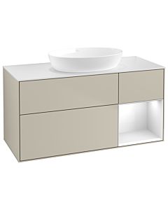 Villeroy und Boch Finion Villeroy und Boch GA71GFHH 120cm, plaque de recouvrement blanc mat, Emotion, étagères Laque blanche brillante, Sand Matt Lacquer