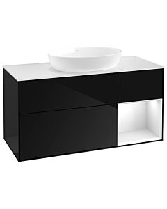 Villeroy und Boch Finion Villeroy und Boch GA71GFPH 120cm, plaque de recouvrement blanc mat, Emotion, étagères Laque blanche brillante, Glossy Black Lacquer