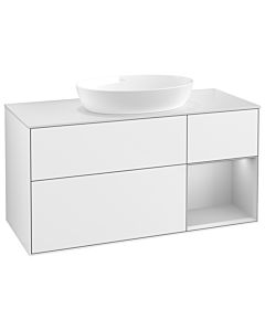 Villeroy und Boch Finion Villeroy und Boch GA71GJGF 120cm, plaque de recouvrement blanc mat, Emotion, étagères laqué gris clair mat, laqué blanc brillant