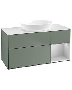 Villeroy und Boch Finion GA71GJGM 120cm, plaque de recouvrement blanc mat, Emotion, étagères laqué gris clair mat, Olive Matt Lacquer
