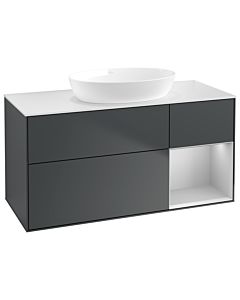 Villeroy und Boch Finion Villeroy und Boch GA71GJHG 120cm, plaque de recouvrement blanc mat, Emotion, étagères laqué gris clair mat, Midnight Blue Matt Lacquer