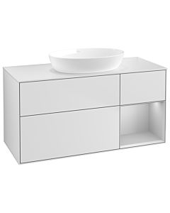 Villeroy und Boch Finion Waschtischunterschrank GA71GJMT 120cm, Abdeckplatte white matt, Emotion, Regale Light grey matt lacquer, White matt lacquer