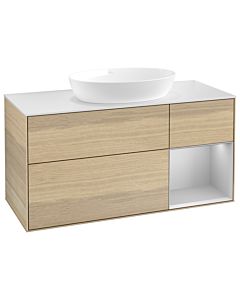 Villeroy und Boch Finion Waschtischunterschrank GA71GJPC 120cm, Abdeckplatte white matt, Emotion, Regale Light grey matt lacquer, Oak Veneer