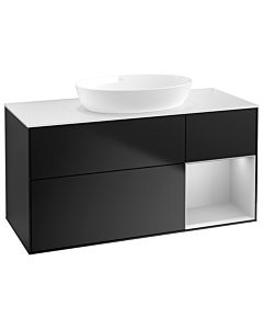 Villeroy und Boch Finion Villeroy und Boch GA71GJPD 120cm, plaque de recouvrement blanc mat, Emotion, étagères laqué gris clair mat, laqué noir mat