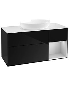 Villeroy und Boch Finion Villeroy und Boch GA71GJPH 120cm, plaque de recouvrement blanc mat, Emotion, étagères laqué gris clair mat, Glossy Black Lacquer