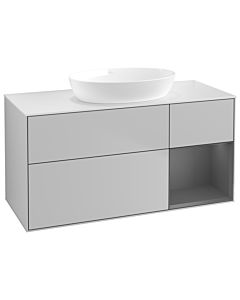 Villeroy und Boch Finion Waschtischunterschrank GA71GKGJ 120cm, Abdeckplatte white matt, Emotion, Regale Anthracite matt lacquer, Light grey matt