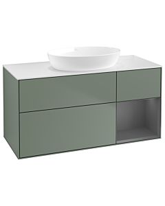 Villeroy und Boch Finion Villeroy und Boch GA71GKGM 120cm, plaque de recouvrement blanc mat, Emotion, étagères anthracite laqué mat, Olive Matt Lacquer