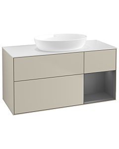 Villeroy und Boch Finion GA71GKHH 120cm, plaque de recouvrement blanc mat, Emotion, étagères laqué anthracite mat, Sand Matt Lacquer