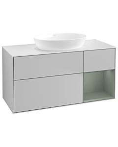 Villeroy und Boch Finion Waschtischunterschrank GA71GMGJ 120cm, Abdeckplatte white matt, Emotion, Regale Olive matt lacquer, Light grey matt