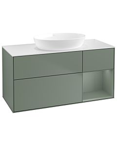 Villeroy und Boch Finion Villeroy und Boch GA71GMGM 120cm, plaque de recouvrement blanc mat, Emotion, étagères laqué olive mat, Olive Matt Lacquer