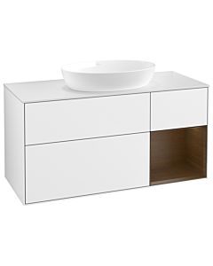 Villeroy und Boch Finion GA71GNGF 120cm, plaque de recouvrement blanc mat, emotion, étagères Walnut Veneer , laqué blanc brillant