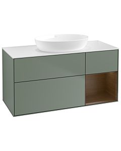 Villeroy und Boch Finion Waschtischunterschrank GA71GNGM 120cm, Abdeckplatte white matt, Emotion, Regale Walnut Veneer, Olive Matt Lacquer