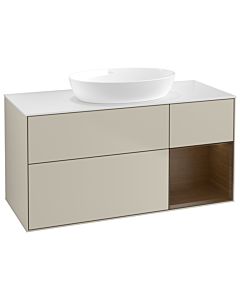 Villeroy und Boch Finion Waschtischunterschrank GA71GNHH 120cm, Abdeckplatte white matt, Emotion, Regale Walnut Veneer, Sand Matt Lacquer
