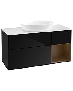 Villeroy und Boch Finion Villeroy und Boch GA71GNPH 120cm, plaque de recouvrement blanc mat, emotion, étagères Walnut Veneer , Glossy Black Lacquer