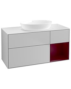 Villeroy und Boch Finion Villeroy und Boch GA71HBGJ 120cm, plaque de recouvrement blanc mat, Emotion, étagères Peony laqué mat, gris clair mat