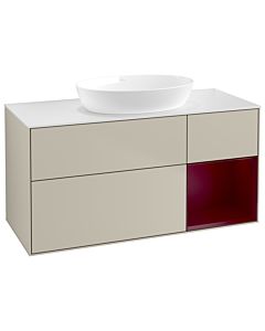 Villeroy und Boch Finion Villeroy und Boch GA71HBHH 120cm, plaque de recouvrement blanc mat, Emotion, étagères Peony laqué mat, Sand Matt Lacquer