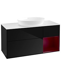 Villeroy und Boch Finion Waschtischunterschrank GA71HBPH 120cm, Abdeckplatte white matt, Emotion, Regale Peony matt lacquer, Glossy Black Lacquer