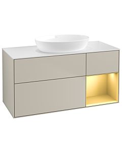 Villeroy und Boch Finion Waschtischunterschrank GA71HFHH 120cm, Abdeckplatte white matt, Emotion, Regale Gold matt lacquer, Sand Matt Lacquer