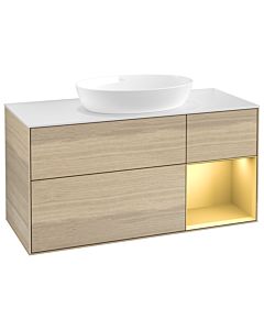 Villeroy und Boch Finion Waschtischunterschrank GA71HFPC 120cm, Abdeckplatte white matt, Emotion, Regale Gold matt lacquer, Oak Veneer