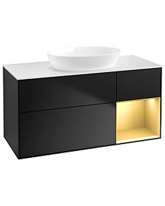 Villeroy und Boch Finion Waschtischunterschrank GA71HFPD 120cm, Abdeckplatte white matt, Emotion, Regale Gold matt lacquer, Black matt lacquer