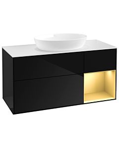 Villeroy und Boch Finion Villeroy und Boch GA71HFPH 120cm, plaque de recouvrement blanc mat, Emotion, étagères laqué mat or, Glossy Black Lacquer