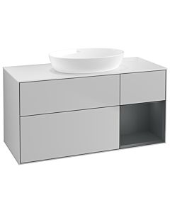 Villeroy und Boch Finion Villeroy und Boch GA71HGGJ 120cm, plaque de recouvrement blanc mat, Emotion, étagères laqué mat Midnight, gris clair mat