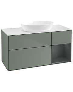 Villeroy und Boch Finion Waschtischunterschrank GA71HGGM 120cm, Abdeckplatte white matt, Emotion, Regale Midnight matt lacquer, Olive Matt Lacquer
