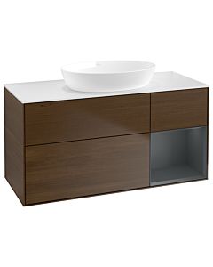 Villeroy und Boch Finion Villeroy und Boch GA71HGGN 120cm, plaque de recouvrement blanc mat, Emotion, étagères Laque mat minuit, placage noyer