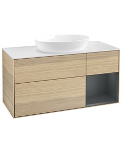 Villeroy und Boch Finion Waschtischunterschrank GA71HGPC 120cm, Abdeckplatte white matt, Emotion, Regale Midnight matt lacquer, Oak Veneer