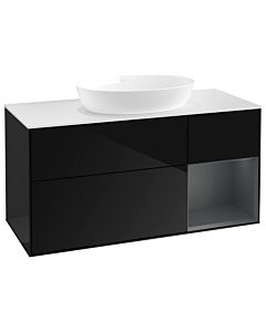 Villeroy und Boch Finion Waschtischunterschrank GA71HGPH 120cm, Abdeckplatte white matt, Emotion, Regale Midnight matt lacquer, Glossy Black Lacquer