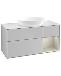 Villeroy und Boch Finion Waschtischunterschrank GA71HHGJ 120cm, Abdeckplatte white matt, Emotion, Regale sand matt lacquer, Light grey matt
